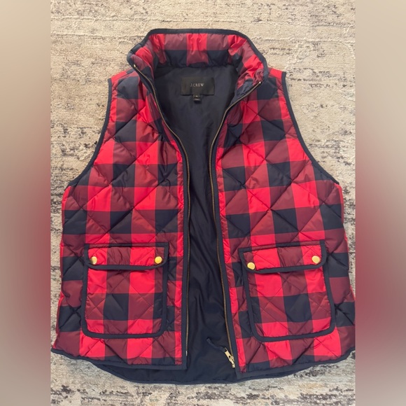 J Crew Excursion plaid quilted black and red checkered preppy vest size XL - Picture 3 of 14